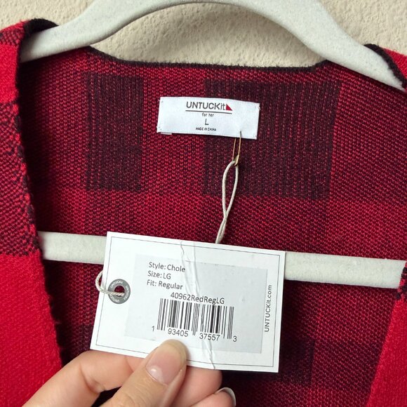 NEW UntuckIt Chloe Red Black Plaid Blazer Sweater Size L - Picture 4 of 7